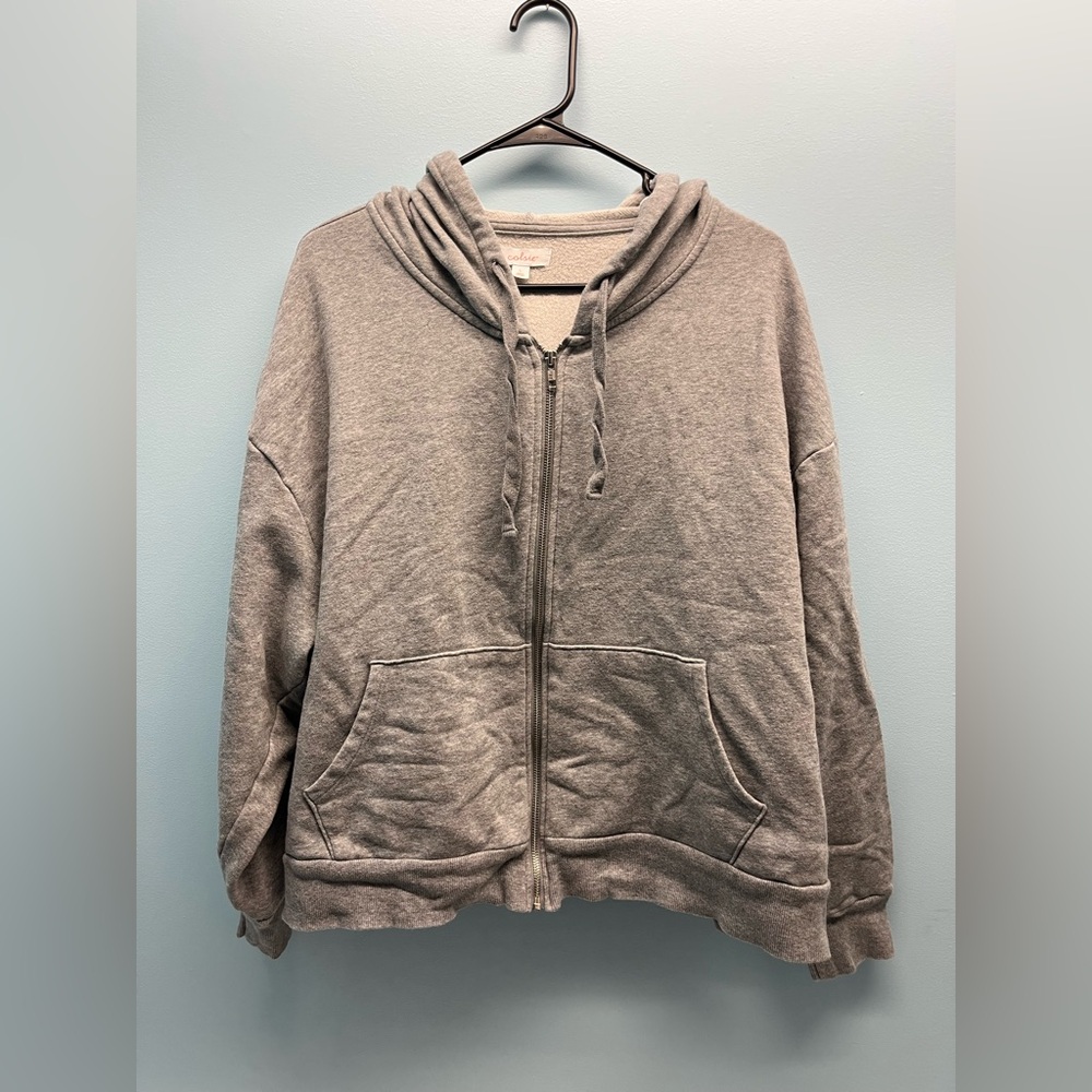 Girls Gray Colsie Long Sleeve Full Zip Hooded Sweatshirt With Pockets LG
